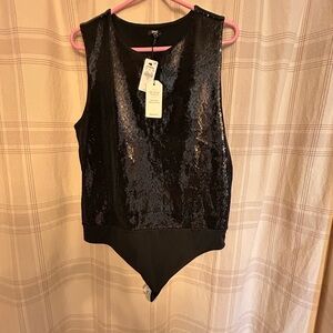 Black Sequin Sleeveless Bodysuit